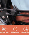 Close-up of Ultimate Football Helmet Visor Clips Set With Quick Release Screws installed on helmet, showing universal fit.