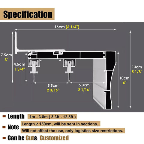High Quality Two Layer Sliding Barn Door Track With Curtain Valance Wall Or Ceiling Mount Heavy Duty Double Roller System dimensions and specifications.