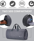 Convertible garment duffel bag with shoe and passport compartments, waterproof, comfortable, breathable, and wear-resistant design.