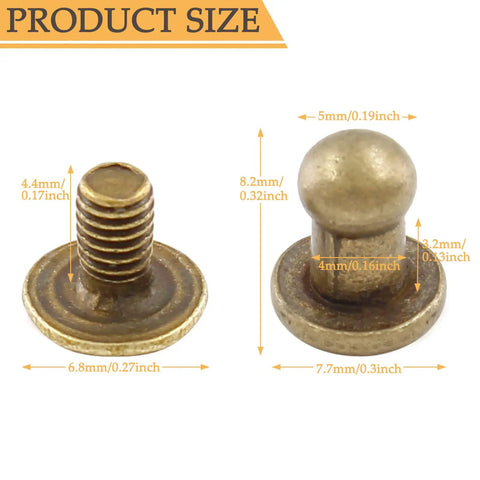 Supercharge Your Daily Craft Gear With Slick Heavy Duty Metal Button Studs And Rivets Perfect For Leather Work Sewing And Dope Accessory Making Premium Zinc Alloy Mixed Silver Gold Black Bronze Shiny Finish One Hundred Piece Set showing brass metal button stud dimensions.
