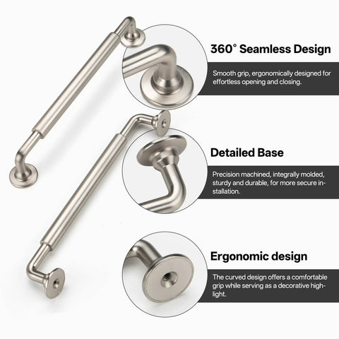 10 Pack Zinc Alloy Offset Curved Drawer Pulls 6.3 Inch Brushed Nickel Cylindrical Cabinet Handles, ergonomic grip design