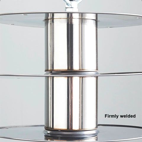 Close-up view of the sturdy stainless steel structure of the Heavy Duty Rotating Wire Spool Rack No Sweat Turntable Cable Caddy.