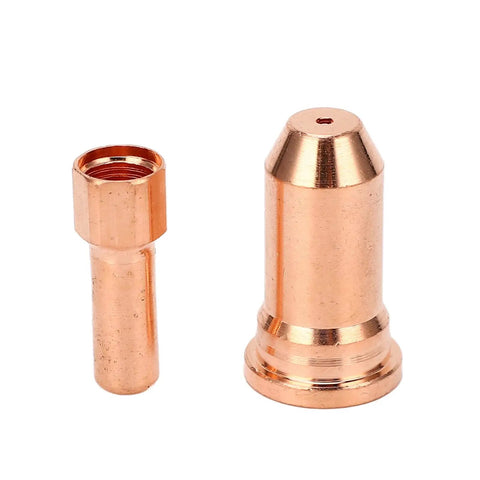 Solid Crafted 1.5Mm Copper Nozzle Electrode Kit With 10 Pieces For PT100 Series Plasma Cutter, two copper components displayed.