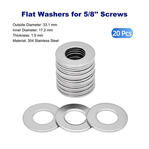 Flat washers, stainless steel 304, 5/8 in ID x 1-5/16 in OD, 20 pcs, front view