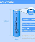 LiFePO4 AA 3.2V Solar Battery Rechargeable Double A For Outdoor Solar Lights Garden Lanterns And Post Lights 4 Pack With Extended Cycle Life Over 1500 Cycles size and specs