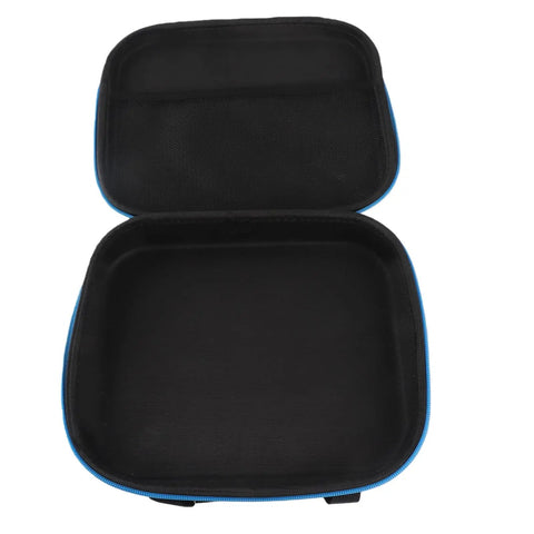 Open Tough EVA Tool Case For Cordless Drill, Driver, Grinder And Scissors, showing interior mesh pocket, black with blue trim.