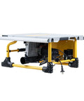 Shop Ready 8 Inch Sliding Table Saw Featuring A Heavy Duty 1500 Watt Motor And Razor Sharp 80 Tooth Circular Blade Dust Free Desktop Woodworking Rig For Clean Cuts Pro Pipe Rack Stand Quick Build Rock Solid Workshop Gear, compact design with sturdy yellow frame.