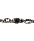 Liscio Black Onyx Small Round Stone Insert Cabinet Knob With Backplate In Antique Silver Handcrafted Pewter Hardware Made By US Artisans