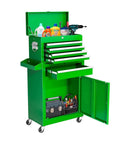 Heavy Duty Rolling Tool Chest With Detachable Top Box And Lockable Wheels Drawer Liners Included Green Portable Tool Cabinet open, steel