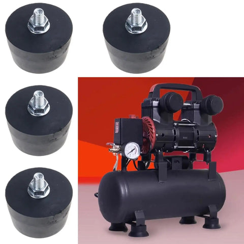 8mm Thread Shock Absorbing Feet For Compressors And Oil Free Machines Nonslip Rubber Pad With Mounting Hardware displayed with compressor