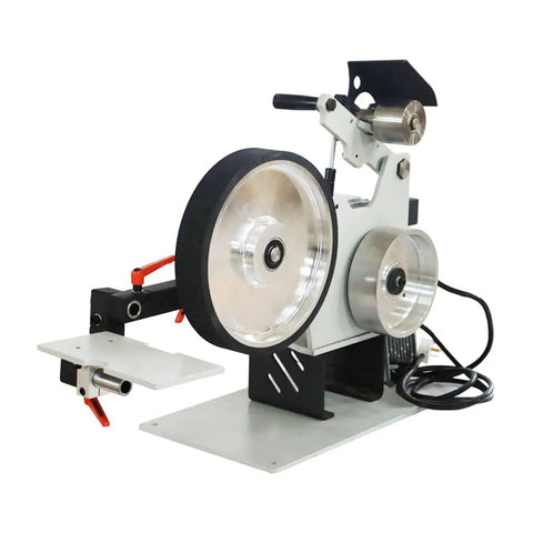 Heavy Duty Belt Grinding Machine Variable Speed Belt Sander Polisher With Rock Solid Base For Badass Knife Sharpening Rust Removal And Hella Versatile Shop Workstation 72X2 Belt 220V on a metal frame with wheels and adjustable table.