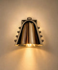 Modern Adjustable Chrome Wall Sconce Polished Metal E26, sleek brass spotlight lamp mounted on wall, interior lighting.