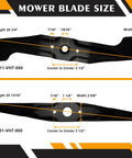 Diagram showing dimensions of Two Pack Mulching Blades Kit For 21 Inch Deck Honda HRX217 HRX537 Series Lawn Mowers.