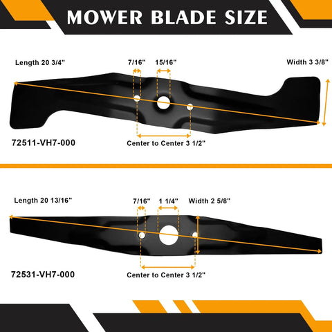 Diagram showing dimensions of Two Pack Mulching Blades Kit For 21 Inch Deck Honda HRX217 HRX537 Series Lawn Mowers.