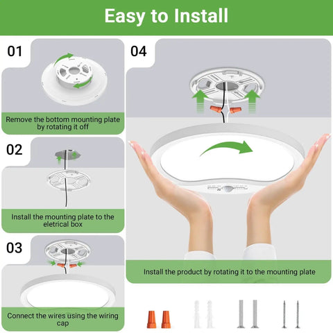 Installation steps for Four Pack 9 Inch Motion Sensor Ceiling Lights Wired LED Flush Mount Bright White 18W 1800lm.