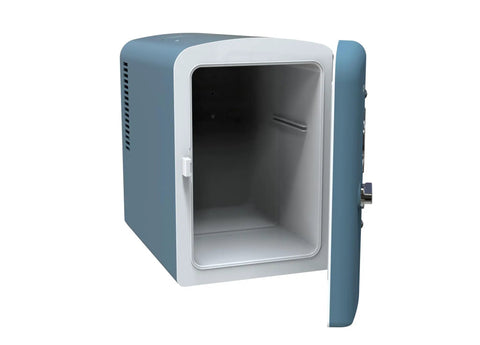 Retro Mini Fridge Cooler 6L Portable Personal Refrigerator For Car Office Dorm Room Bedroom Or Cabin Blue With door open