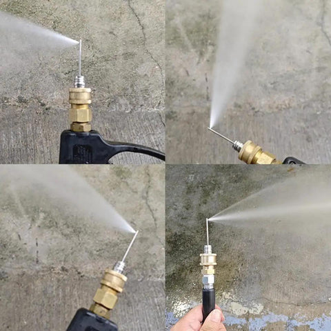 4 Pack High Pressure Washer Nozzle Kit For Washing Machines And AC Cleaning, Heavy Duty Hose Nozzle Set With Quick Connect, Mini Split Cleaner Sprayers For Deep Clean, Pro Grade Performance And No Fuss Install. Brass nozzle spraying water