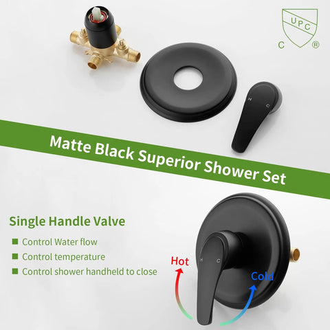Total Bathroom Glow Up With This Matte Black Tub Shower Faucet Set Featuring Ten High Pressure Spray Modes Dual Wall Handles And Secure Tub Spout Heavy Duty Hardware