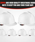 20 Pack Ratchet Adjustable Safety Hard Hats With Cotton Brow Pad ABS Construction 4 Point Suspension White Bulk Helmets For Men And Women On Job Sites Today front view