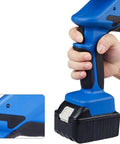 Close-up of Uwytgf Rechargeable Electric Hydraulic Crimping Pliers handle with ergonomic grip for easy one hand operation.