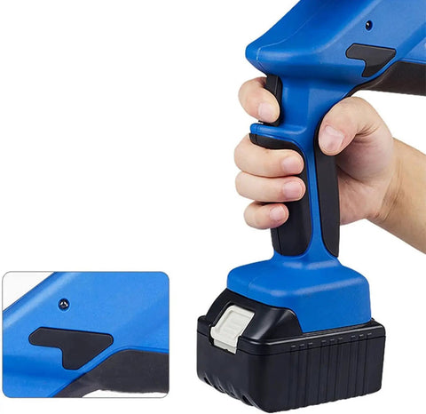 Close-up of Uwytgf Rechargeable Electric Hydraulic Crimping Pliers handle with ergonomic grip for easy one hand operation.