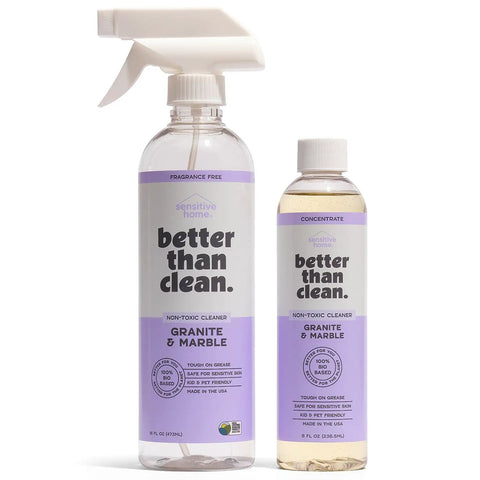Plant Based Natural Stone Cleaner Starter Pack For Marble And Granite Countertops Showers Floors And More Fragrance Free Kid And Pet Friendly Safe For Sensitive Skin, 8oz concentrate and spray bottle