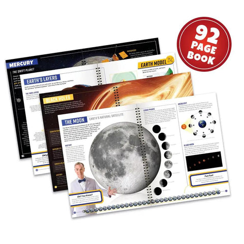 Immersive VR Space Lab Science Kit For Kids Aged 8 To 12 Realistic STEM Adventure With 92 Page Interactive Guide And 128 Experiments open 92-page space book