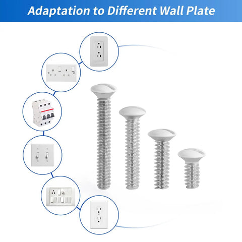 Top Shelf 120 Piece White Wall Plate Screw Kit With Four Standard Thread Sizes For Outlet Covers Light Switches And Faceplate Fasteners No Sweat Setup Smooth Install Daily showing screw sizes for various wall plates.