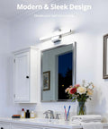 Sleek Over Mirror Vanity Light Fixture 16 Inch Chrome LED Bar 9W Cool White 6000K Non Dimmable Bathroom Wall Light