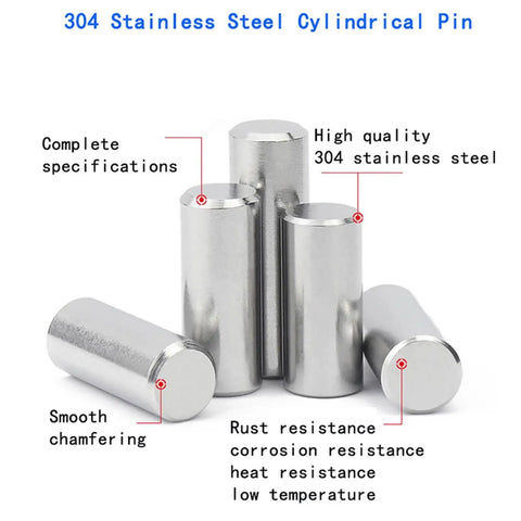 Stainless Steel Locating Dowel Pin Set 100-300 Pcs M1 To M6, Cylindrical Precision Pins displayed with rust resistance features