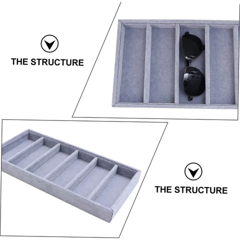 Clean Setup Six Slot Black Sunglasses Display Holder And Jewelry Organizer Box with solid build and scratch-free tray.