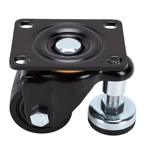 Heavy Duty Leveling Casters With 2.5 Inch Wheels, Shop Ready Plate Mount Rollers with durable swivel glide for heavy tools.