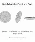 4 To 8 Pack Self Adhesive Furniture Pads shown in three positions with measurements, designed to keep floors ding free on hardwood and tile