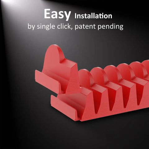 Close-up of red Magnetic Modular Wrench Organizer Set for Tool Drawers showing individual slots and easy installation feature.