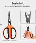 Three Pack Trimming Scissors With Teflon Coated Non Stick Blades For Pruning Snips stainless steel ergonomic grip dimensions 7.2x3.2"