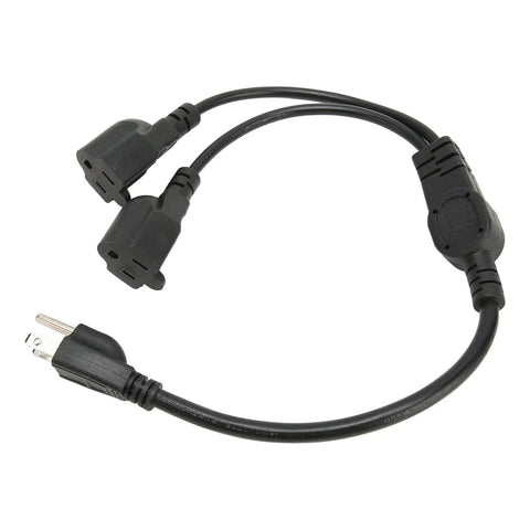 Heavy Duty Three Pin To Two Outlet Power Extension Cord With Hella Roomy Flexible Spacing Perfect For Bulky Adapters And Large Chargers, Y splitter design.