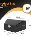 Heavy Duty Steel Thirty Six Inch Trailer Tongue Tool Box With Reinforced Lid, dimensions 36.15x20.75x15.5 inches, shown from an angle.