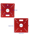 Front and back view of Aluminum Router Table Insert Plate 120x120mm Mini Square Woodworking Bench Flip Plate DIY Friendly Red 055