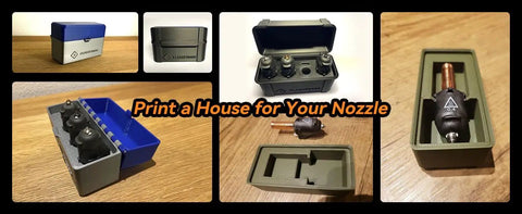Nozzle Assembly For Adventurer 5M 3D Printer Quick-Release 0.8mm Nozzle High Temp 280C in a custom storage box on wooden surface