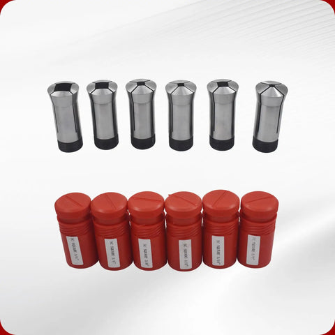 5C Square Collet Set 6 Piece 1/4 To 3/4 Inch Fits Lathe Machining with red storage containers