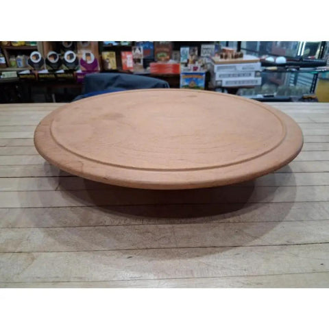 12 Inch Hand Turned Solid Wood Lazy Susan Serving Tray With Raised Rim For Kitchen Countertop And Dining Table on display
