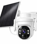 Sleek Solar Powered Security Camera For Outdoor Home Surveillance Featuring Hella Clear 3Mp Video And Smooth Pan Tilt Operation.