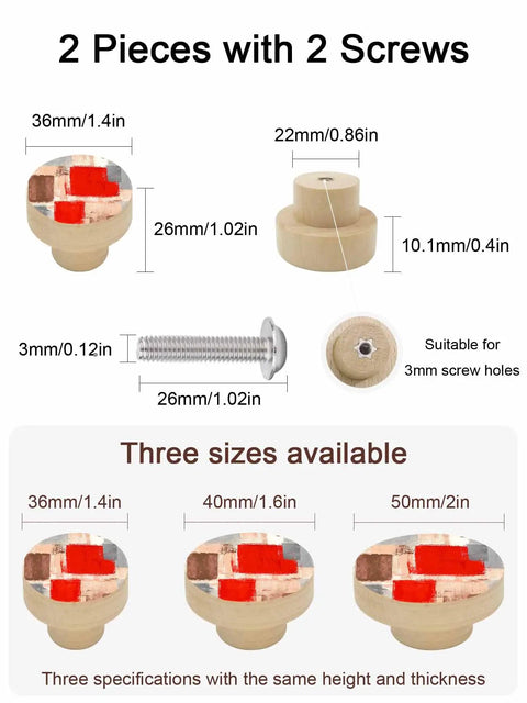 Gonna Level Up Your Cabinetry With These Knockout Beech Wood Cabinet Knobs Set Of Two 1.4 Inch Round Drawer Pulls Sporting Killer Red Painted Abstract Finish And Ridiculously Smooth Action - showing 36mm knob with screws.