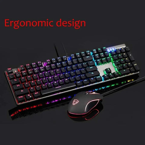 Top Tier Legit Gaming Mechanical Keyboard And Adjustable DPI Mouse Combo With Long Wired Cable For PC Laptop Desk Setup Featuring RGB LED Backlights and Non Slip Grip Pad.