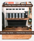 Transform Your Counter Into A Lowkey Essential Coffee Bar With This Badass 2 Tier Organizer Stand built on solid wood and carbon steel frame with 3 powder cup slots and 2 distribution screen slots.