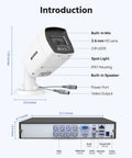 3K Two Way Audio Security Camera System With 8 Channel H265 Plus DVR shown with dimensions and technical features labeled