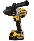 Heavy Hitter 20 Volt Max Brushless Cordless Hammer Drill Kit featuring a black and yellow body, designed for heavy job site work.