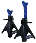 Front view of a set of two 3 Ton Double Locking Car Jack Stands Heavy Duty Lift Supports Adjustable 11.2 To 16.8 Inches 6000 LB Capacity.