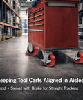 5 Inch Polyurethane Caster Set Of 4 Heavy Duty 3200 Lb Capacity For Tool Carts And Workbenches installed on red tool cart