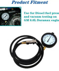Duramax Diesel Fuel Pressure Tester Gauge Kit With Quick Coupler 30 inHg To 15 PSI Range 6 Ft Hose For GM Duramax 6.6L Diesel Fuel System Diagnostics And Troubleshooting, hose and gauge